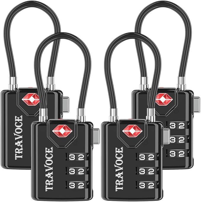 TSA Approved Luggage Locks, Travel Locks Which Also Work Great as Gym Locks, Toolbox Lock, Backpack and More, Black 4 Pack