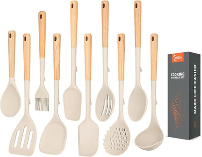 Silicone Cooking Utensils Set of 10 by TesQita