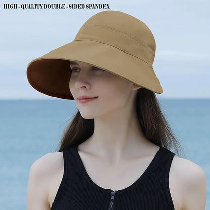 Sun Hats for Womens Wide Brim UV Protection Fishing Hats Packable Reversible Hollow Top Hat with Ponytail Beach Travel Hats