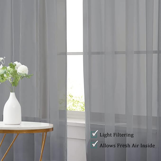 Chyhomenyc Sheer Window Curtains 63 inch Length 2 PCS- Rod Pocket Living Room - Image 7