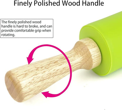 Silicone Rolling Pin for Baking Non-stick Rolling Pin Dough Roller Wooden - Image 3