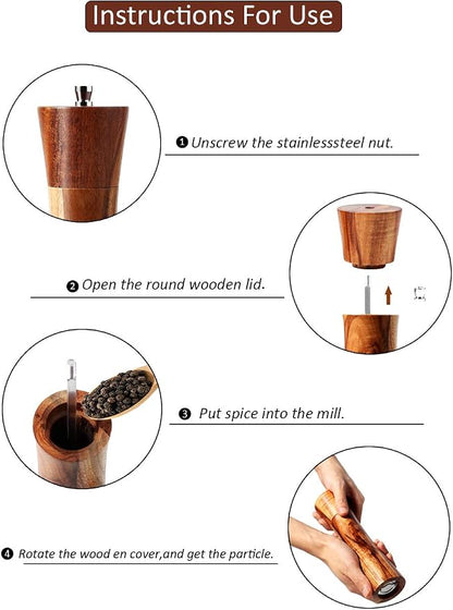 Wooden Salt and Pepper Grinders Set, 8 inch Acacia Wooden Salt and Pepper Mills - Image 4