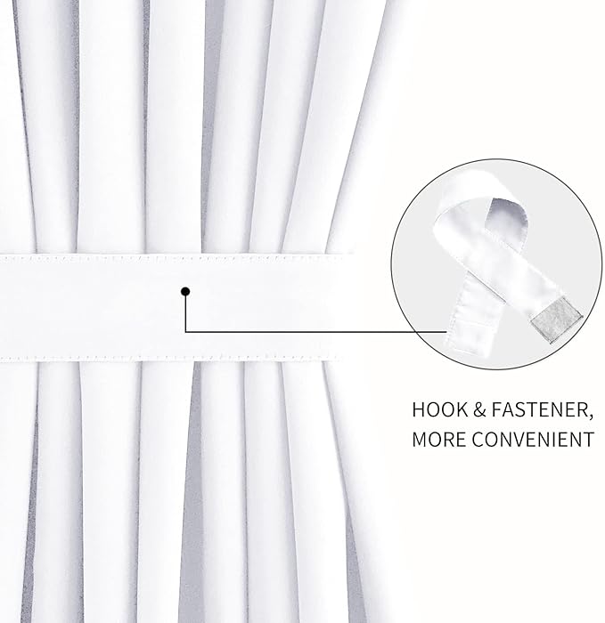 DWCN French Door Curtains – Rod Pocket Thermal Curtain for Doors with Glass Window, Kitchen and Patio Doors for Privacy, 25 X 80 Inches Long, 1 Curtain Panel with Tieback, Pure White