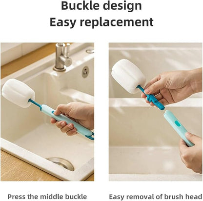 Bottle Brush Long Handle Cup Cleaner Brush Sponge Bottle Scrubber Detachable - Image 5