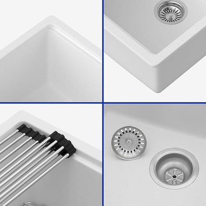 Dcolora 28 Inch White Undermount Kitchen Sink Workstation Single Bowl Modern Kitchen Sink Granite Composite,#DC-GU0003WS