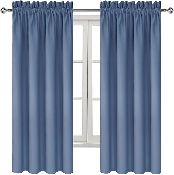 DWCN Blackout Curtains – Thermal Insulated, Energy Saving & Noise Reducing Bedroom and Living Room Curtains, Dusty Blue, W 42x L 72 Inch, Set of 2 Rod Pocket Curtain Panels