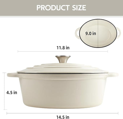 5.5 Quart Oval Enameled Cast Iron Dutch Oven Pot - Image 4