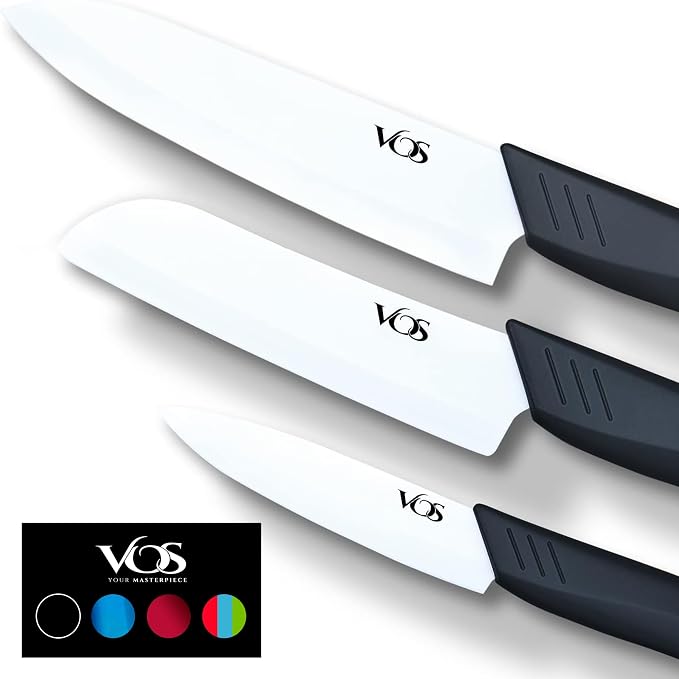 Vos Ceramic Knife Set in Elegant Gift Box, Ceramic Knives Set by Vos