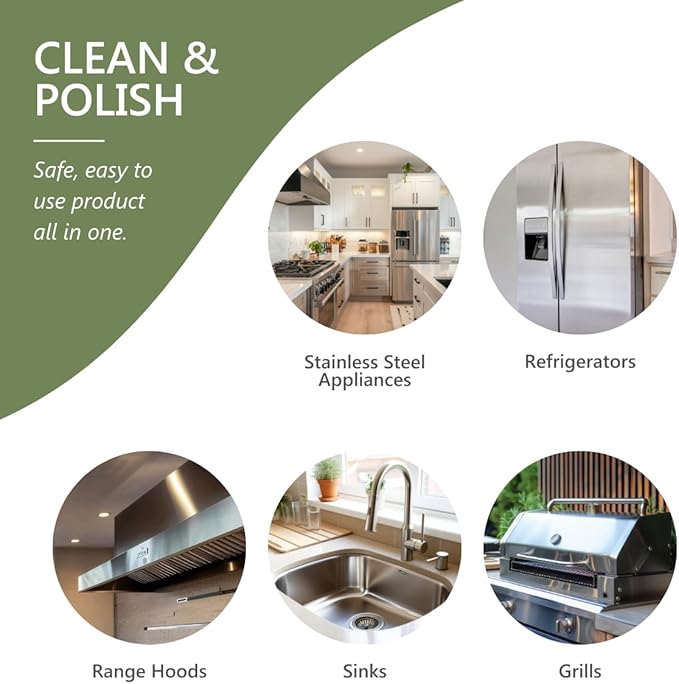 MORE - Stainless Steel Cleaner & Polish Spray + Microfiber Cloth - Stainless Steel Cleaner for Appliances, Sink, Fridge & Grill - Water-Based Streak-Free Formula - Peppermint Essential Oil Scent 16 oz