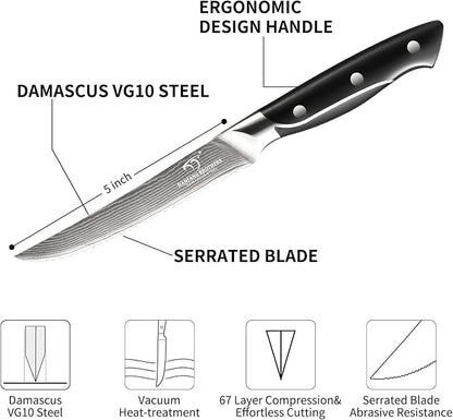 18 Pieces Damascus Kitchen Knife Set, 8 Piece Steak Knives, Non-slip ABS - Image 4