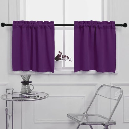 Pickluc Purple Cafe Half Window Curtain, 30 Inches Length, Rod Pocket Small by PICKLUC