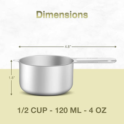 2PCS 1/2Cup Single Measuring Cup, Etched Inner Scale Stainless Steel Measure - Image 2