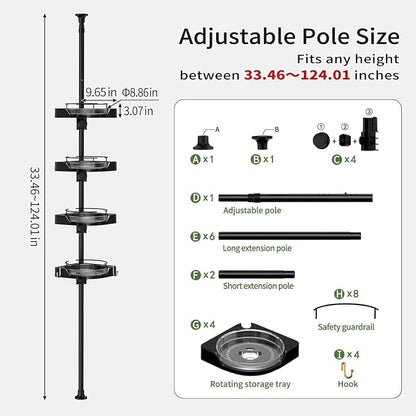 shuang qing 360° Rotating Corner Shower Caddy Tension Pole Organizer - Image 2