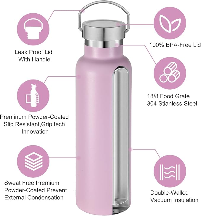Neihepal 20 oz Insulated Water Bottles Bulk 8 Pack, Stainless Steel Double Wall - Image 3