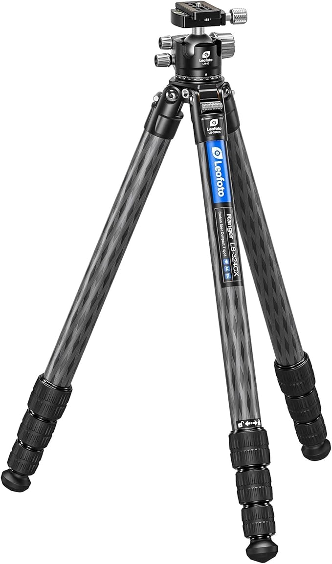 Leofoto Carbon Fiber Travel Tripod with 360° Ball Head, Lightweight Compact Professional Camera Tripod, Weight 4lbs, Max Loads 33lbs/15kg (LS-324CX+LH-40)