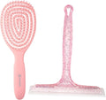 Shower Squeegee for Glass Doors, Bathroom Squeegee for Shower, Window Squeegee - Pink Comb and Squeegee Set for Hair Care and Glass Cleaning, by LTLUTU