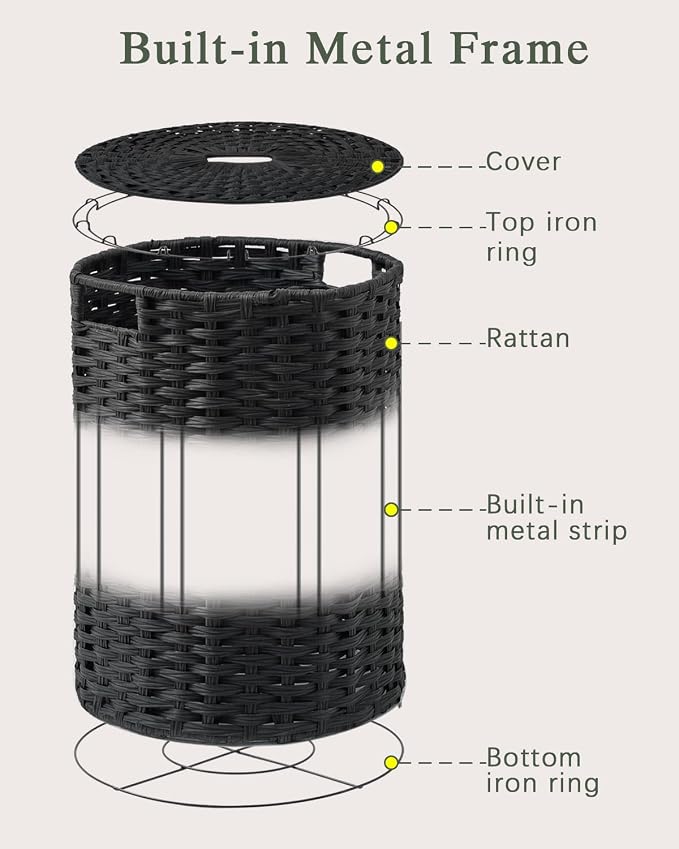 Laundry Hamper with Lid Laundry Basket with Lid 19.0 Gal Round Wicker Laundry - Image 8