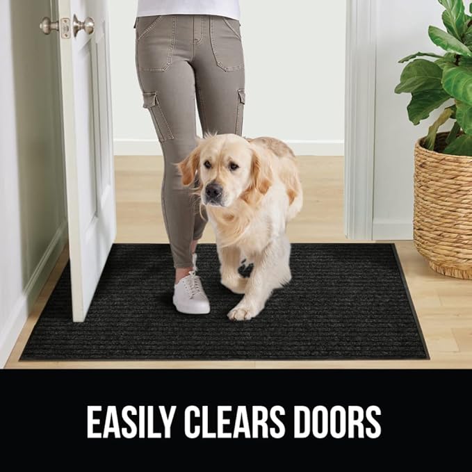 GORILLA GRIP Traffic Guard Door Mat, 2 Pack, Heavy Duty Waterproof Doormat, Commercial Office Space Welcome Mats, Stain and Fade Resistant, Low Profile, Strong Rubber Backing, 35x23, Jet Black