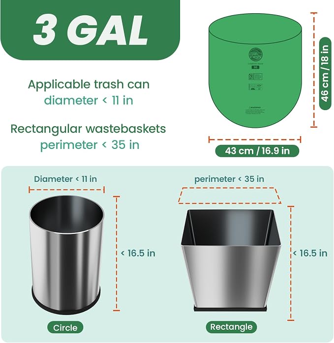Compost Bags 3 Gallon, Compost Food Scrap Waste Bags Fits Countertop Bin - Image 3