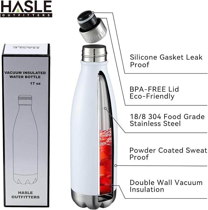 HASLE OUTFITTERS 17oz Stainless Steel Water Bottles, Vacuum Insulated Water - Image 2