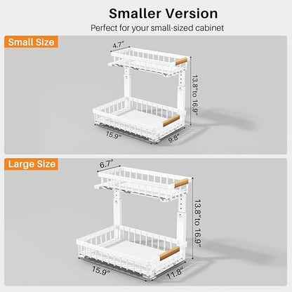 PXRACK Under Sink Organizer, Adjustable Height, 2 Tier Pull Out Under Cabinet - Image 2