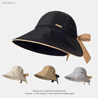 Wide Brim Hats for Woman Foldable Hats Sun Hats for Women uv Protection Bowknot Bucket hat Adjustable hat with Ponytail Hole