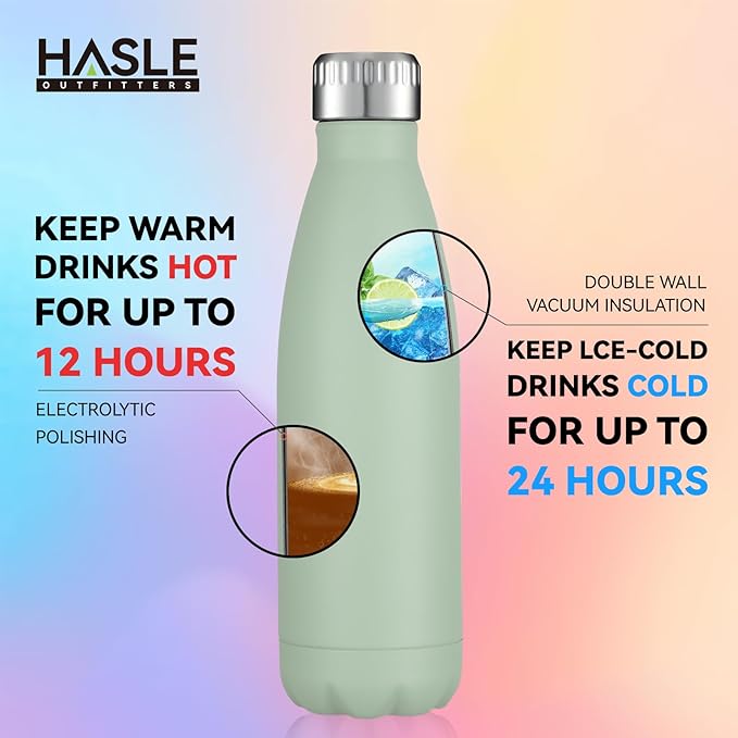 HASLE OUTFITTERS 17oz Stainless Steel Water Bottles Bulk, Vacuum Insulated Water Bottles Double Walled Powder Coated Reusable Metal Sports Water Bottles Keep Drinks Hot and Cold, Light Green, 4Packs