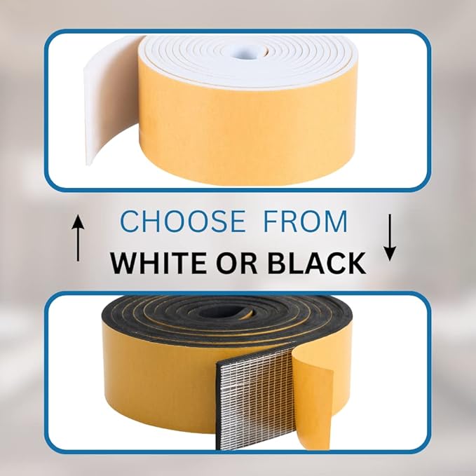 High Density Foam Weather Stripping Door Seal Strip Insulation Tape Roll for Insulating Door Frame, Window, Air Conditioner | Self Adhesive Sealing Weatherstrip (3 in x 1/8 in x 10 Ft, White)