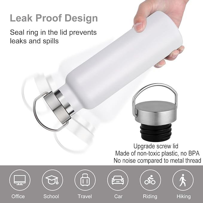 Neihepal White Stainless Steel Water Bottles, 20 Ounce Vacuum Insulated Double - Image 4