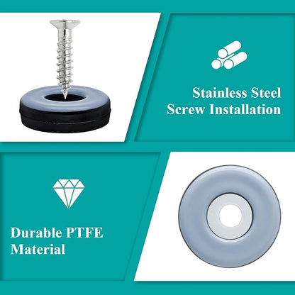 24pcs 1" Screw on Furniture Sliders, Teflon Chair Leg Slides, Round Furniture - Image 3