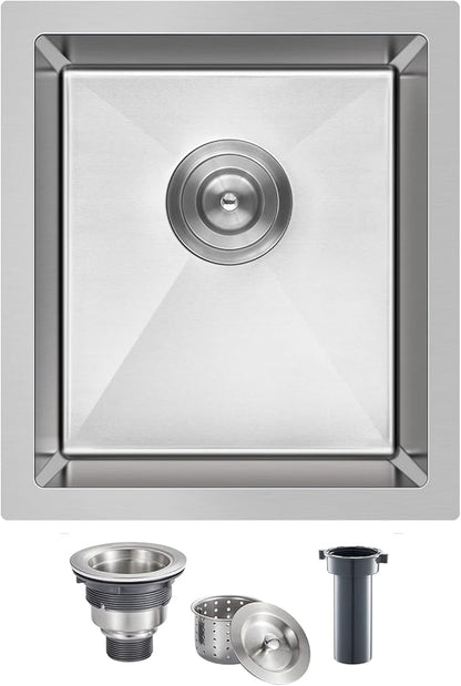 15 inch Undermount Bar Sink, Stainless Steel Handmade Single Bowl Kitchen Sink Undermount, D15" x W17" x H8"