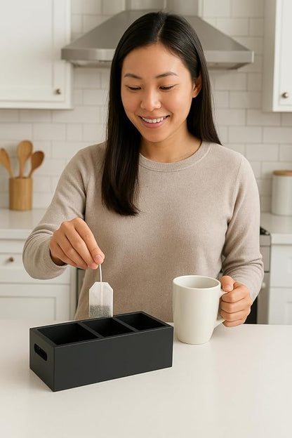 Moldie Black Wood Tea and Sugar Pack Organizers, Wooden Box - Image 6
