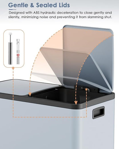 AthLike 60L Dual Trash Can, Stainless Steel Kitchen Garbage Can, Double - Image 3