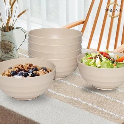 Wrova Wheat Straw Bowls Set 60 OZ, Unbreakable Large Beige Bowls Set of 6 - Image 7