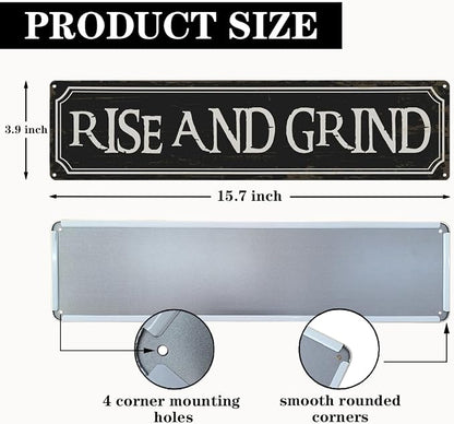 Coffee Decor Signs, Rise and Grind Sign, Retro Metal Tin Sign, Coffee Home Decor - Image 2