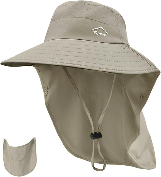 Rosoz Sun Hat for Men Women with Neck Flap,Wide Brim UPF50+ Fishing Hat with Detachable Face Cover Outdoor Sun Protection Hat