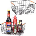LeleCAT Wire Baskets with Wooden Handles Wire Storage Organizer Bin Baskets, Pantry, Closets, Bedrooms - Set of 2（Black）