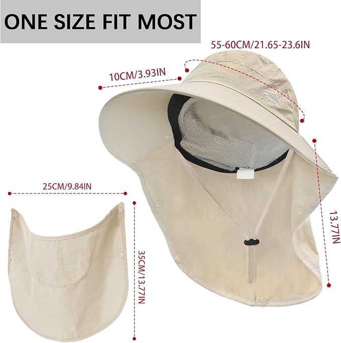Rosoz Sun Hat for Men Women with Neck Flap,Wide Brim UPF50+ Fishing Hat with Detachable Face Cover Outdoor Sun Protection Hat