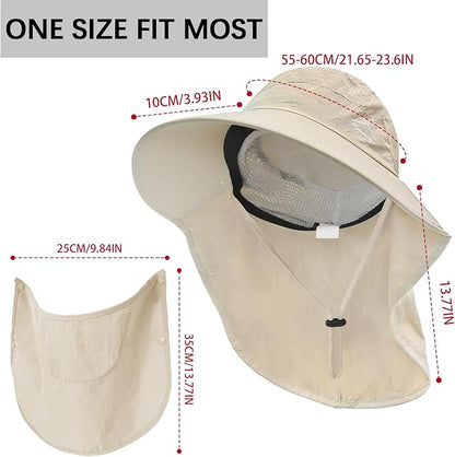 Rosoz Sun Hat for Men Women with Neck Flap,Wide Brim UPF50+ Fishing Hat with Detachable Face Cover Outdoor Sun Protection Hat