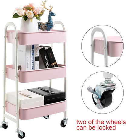 AGTEK Makeup Cart, Movable Rolling Organizer Cart, 3 Tier Metal Utility Cart - Image 5