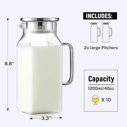 Netany 2 Pack 1.2 Liters/40 oz Small Square Glass Pitcher - Image 2