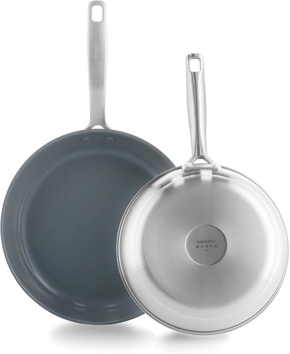 GreenPan Treviso 9.5” and 11” Frying Pan skillet Set, Non-Toxic PFAS-Free by GreenPan