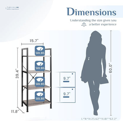 DUMOS 4 Tiers Bookshelf, Classical Book Shelf, Tall Display Shelves in Living - Image 3