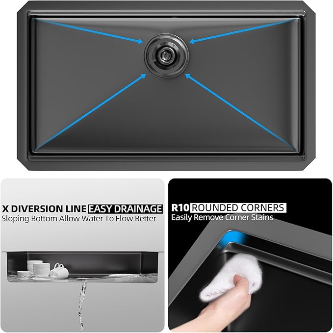 Undermount Kitchen Sink Stainless Steel 32x19 - Undermount Workstation Sink Single Bowl Commercial 16 Gauge Stainless Steel Kitchen Sinks Black