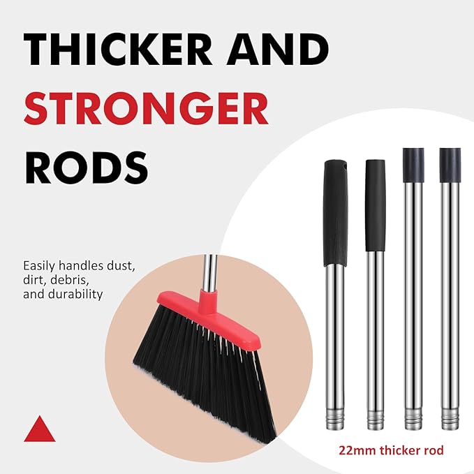 NACENA Heavy Duty Broom, 55 Inch Long Handle Outdoor Large Angle Brooms, Commercial Broom for Sweeping Indoor, for Home Garage Kitchen Office Courtyard Lobby Patio Lawn Concrete, 2 Pack (Black&Red)