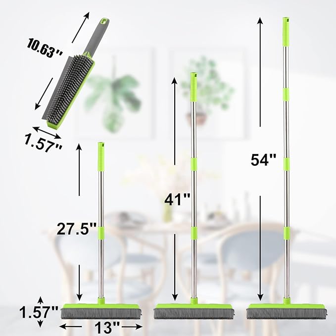 Rubber Broom with Squeegee for Carpet Pet Hair Remover, 57 inch Long Handled - Image 5