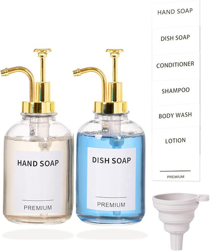 12oz Dish Soap Dispenser for Kitchen, Hand Glass Soap Dispenser Set by Hoousuper