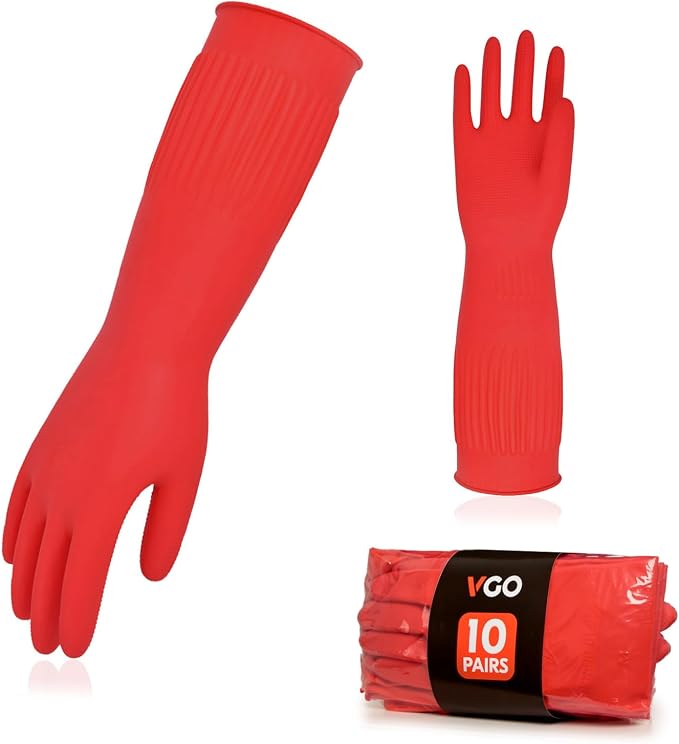 Vgo... 10-Pairs Dishwashing Gloves, Reusable Household Gloves, Long Sleeve by Vgo