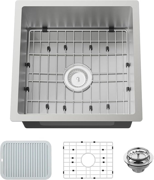 Small Kitchen Sink,18x18 In Bar Sink Stainless Steel Undermount Small Kitchen Sink Ideal Choice For Small Space Nice As Undermount Prep Sink,RV Kitchen Sink With Bottom Grid,Silicon Mat And Drain Set