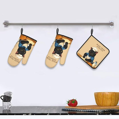 Funny Black Cat Oven Mitts and Pot Holders Set, Heat Resistant Cute Oven Gloves - Image 6